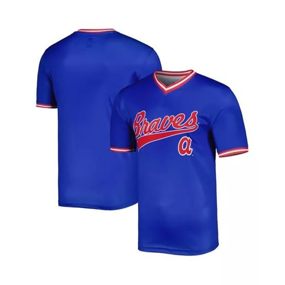 Men's Atlanta Braves Stitches Cooperstown V-Neck Team Jersey Small Royal/Red